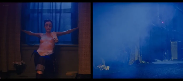 Andrea Riseborough nude topless scenes in Please Baby Please (2022)