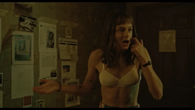 Emma Corrin hot sexy scenes in TV Show A Murder at the End of the World (2023) s1e5-6